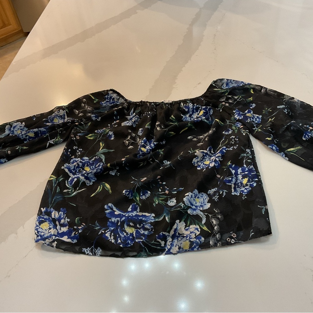White House Black Market Floral Top - Black and Blue